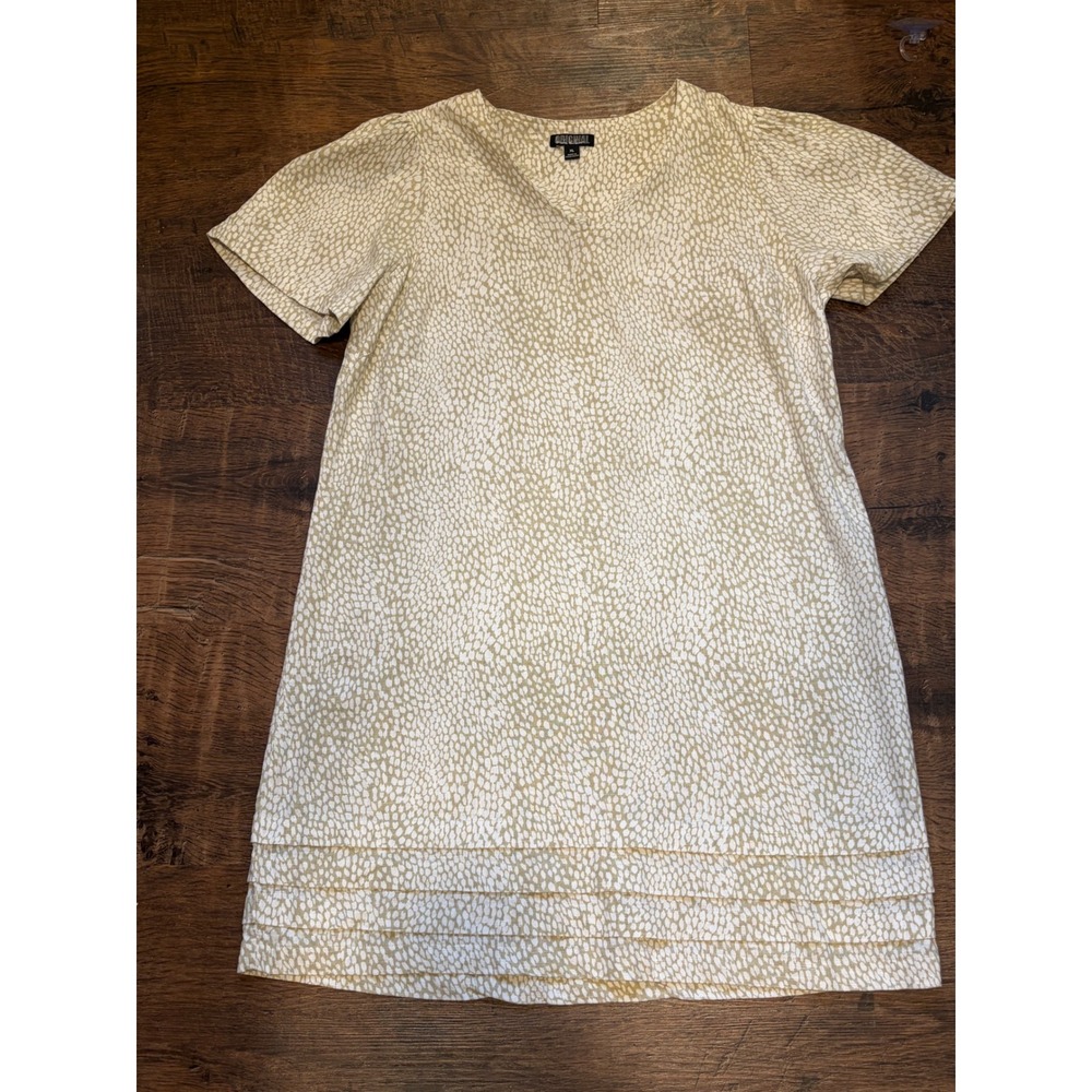 Vintage Nicole Miller Original Linen Blend V-Neck Shift Dress Pebble Print XL